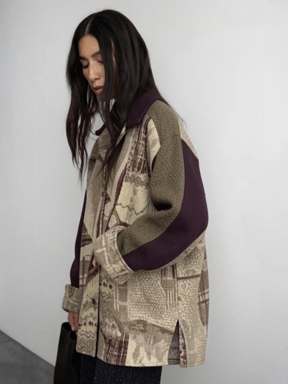 90s Tapestry Jacket Patchwork Lagenlook Goblincore Oversized Snap Button Vintage
